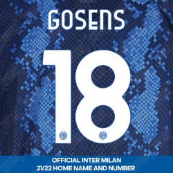 Gosens 18 (Official Inter Milan 2021/22 Home Club Name and Numbering)